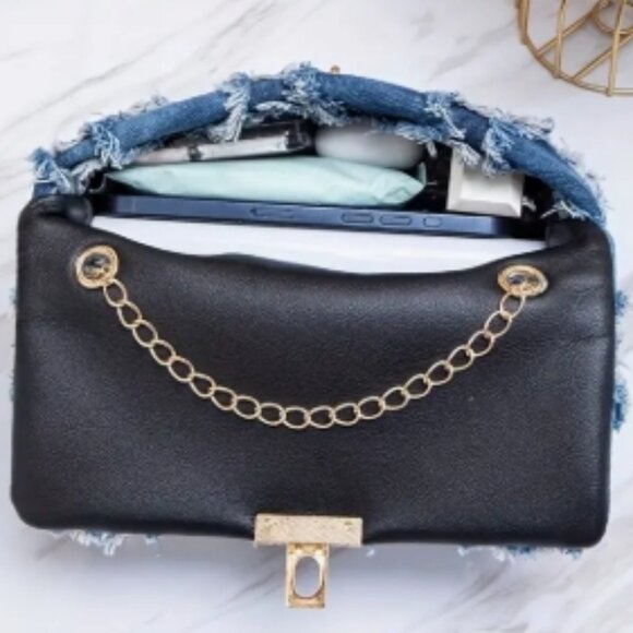 NWOT Denim Shoulder/Crossbody Bag with Gold Purse Chain and Hardware - Picture 2 of 5
